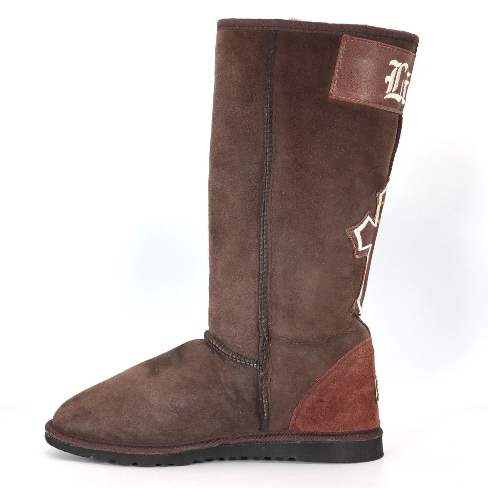 Koolaburra Mens 10 Brown Sheepskin Tall Boots Lovin Life Cross Winter Y2K UGG